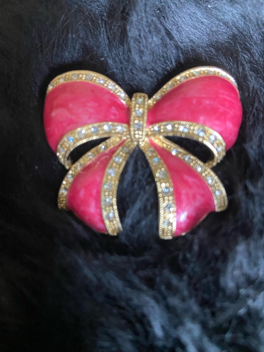 Pink Bow Crystal Brooch